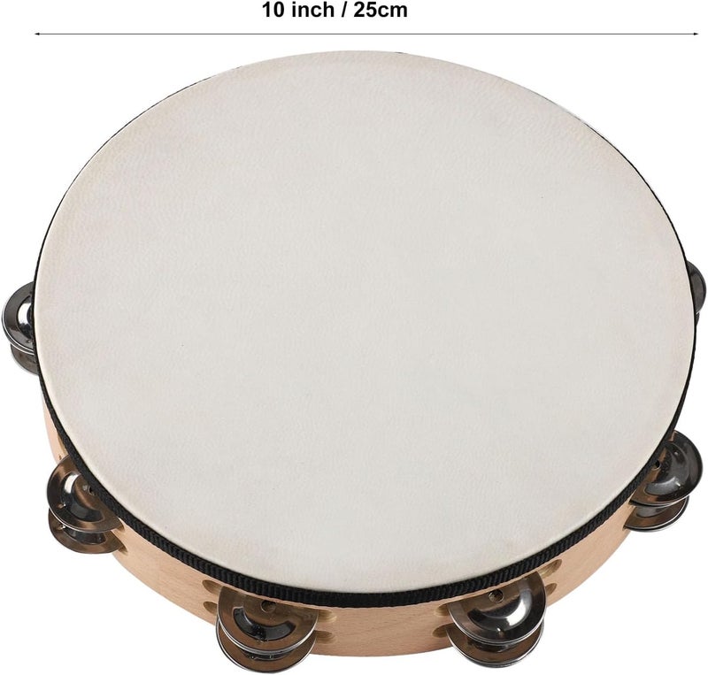 LIEKE Tambourine 10 Inch & 8 Inch Goatskin Drumhead Beechwood Hand Held Drum Tambourines for Adults kids with 8 Pairs Metal Jingles for Music Classroom Dance Party Church Game Props - Image 5